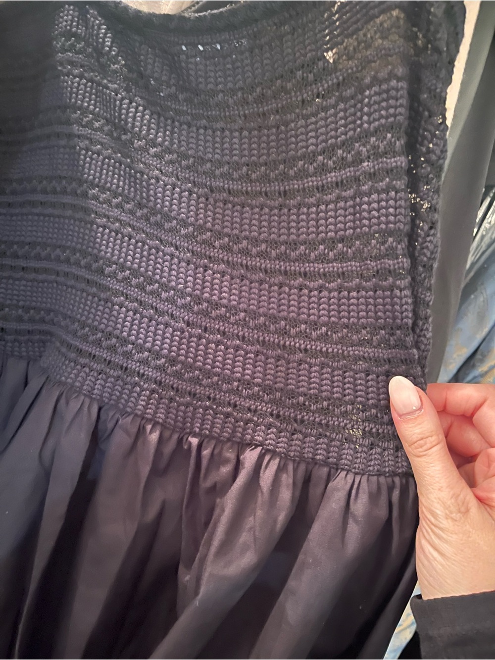 ASOS DESIGN | crochet bodice strappy maxi dress with full poplin skirt in black - Picture 8 of 9